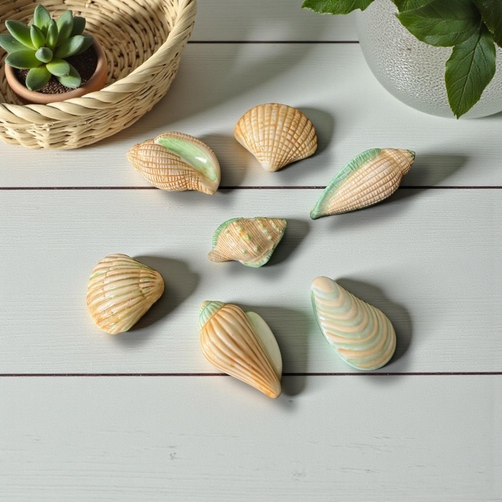 Ceramic Seashell Wall Hangings Set of 7 Glazed Nautical‎ Beach Decor Bathroom